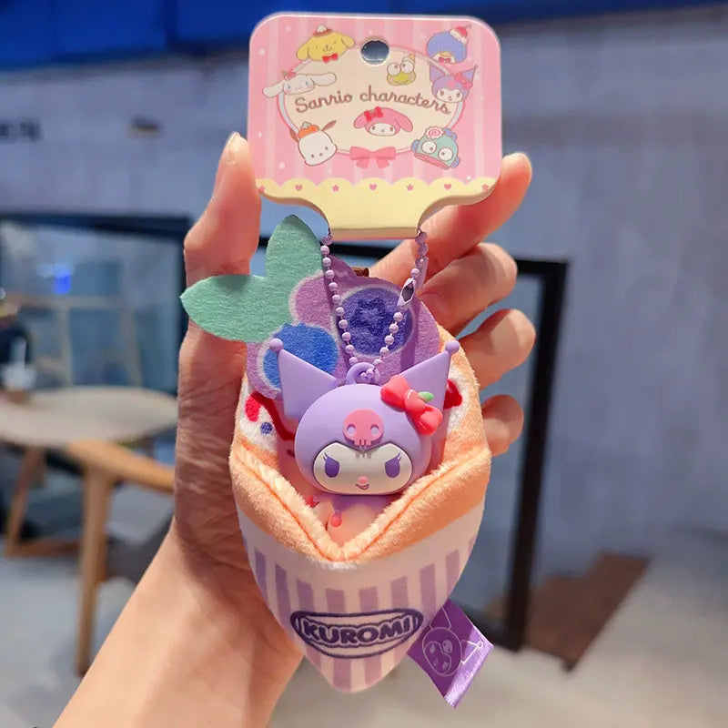 Sanrio plush Hundred Flavors Crepe keychain, fun and adorable keychain for bags Hundred Flavors Crepe plush keychain by Sanrio, cute dessert-themed accessory Sanrio crepe plush keychain, perfect gift for fans of Sanrio and desserts Sanrio Hundred Flavors 