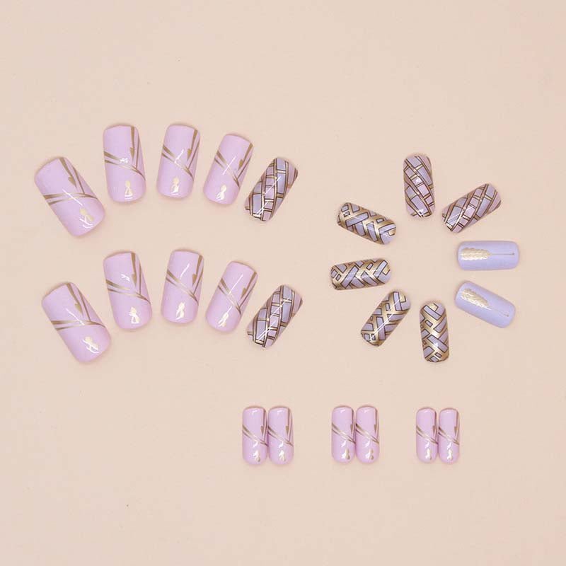 24pcs Check Stalk Press - On Nail Kit(9009) - Gookka