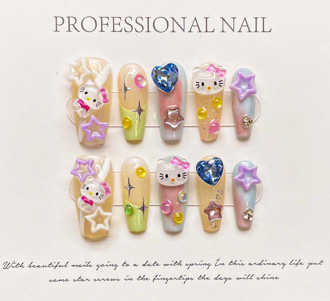 Cartoon Cat Design Handmade Press on Nails(9004) - Gookka