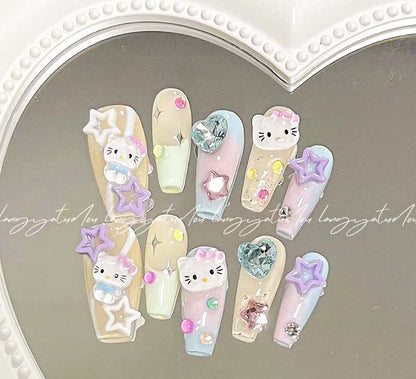 Cartoon Cat Design Handmade Press on Nails(9004) - Gookka