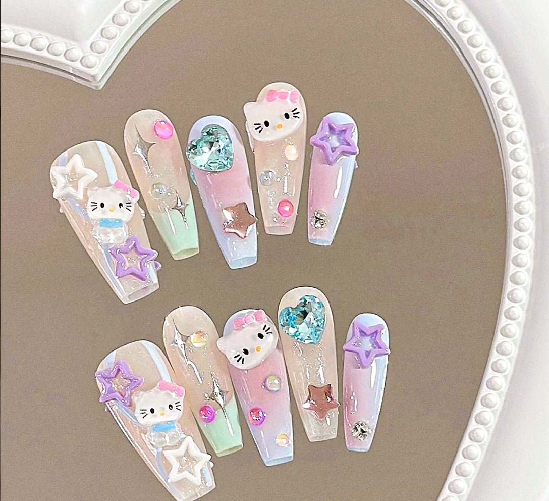 Cartoon Cat Design Handmade Press on Nails(9004) - Gookka