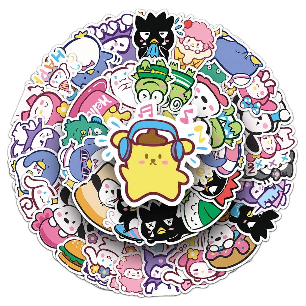 Hand-painted Sanrio 50pcs Stickers Set for Cute Collectibles  Sanrio Hand-painted 50pcs Stickers - Ideal for Journals, Notebooks, and Scrapbooking  50pcs Hand-painted Sanrio Stickers - Perfect for Personalizing Accessories