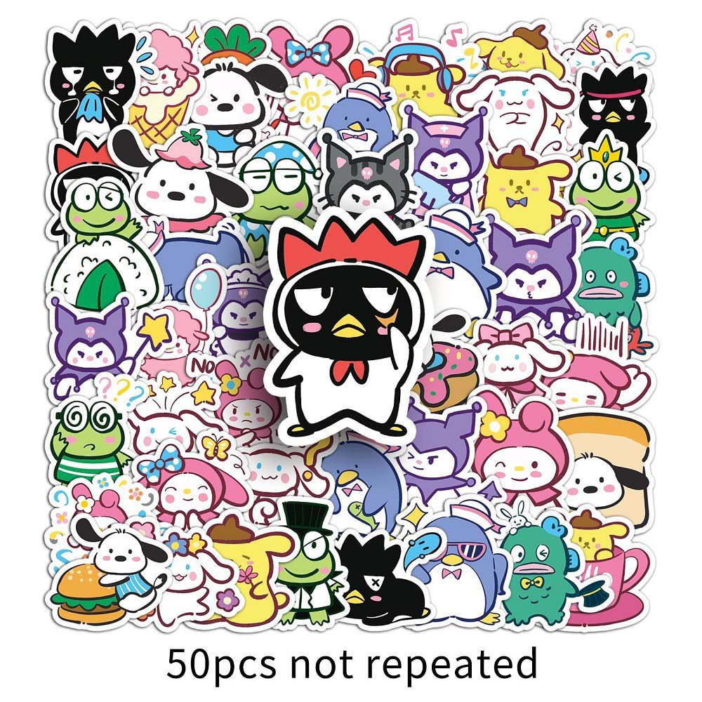 Cute Sanrio Hand-painted Stickers - 50pcs for Scrapbooking and Stationery  Hand-painted Sanrio 50pcs Stickers for Decorating and Customizing Gifts
