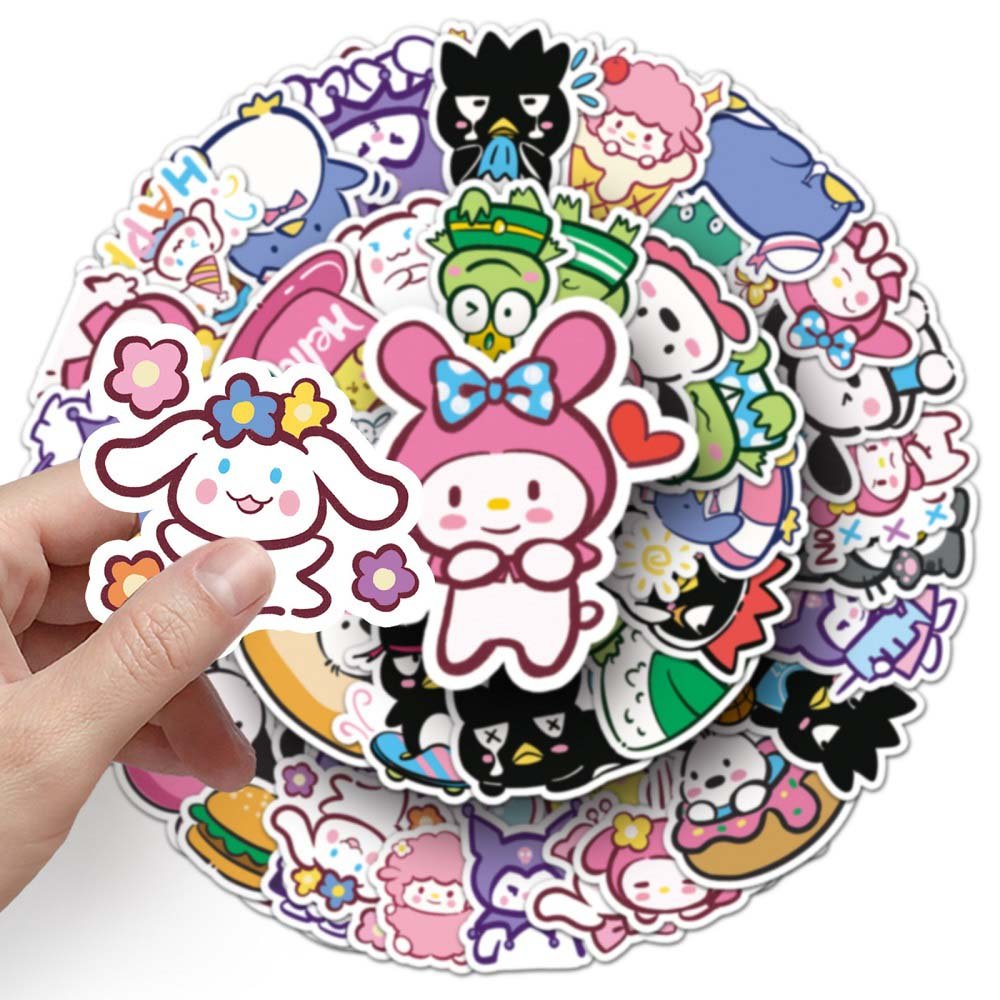 High-Quality Hand-painted Sanrio Stickers - 50pcs for Creative Crafts and Decorations  Sanrio Hand-painted 50pcs Stickers Set for Fun DIY Projects  50pcs Hand-painted Sanrio Stickers for Personalized Laptops and Water Bottles