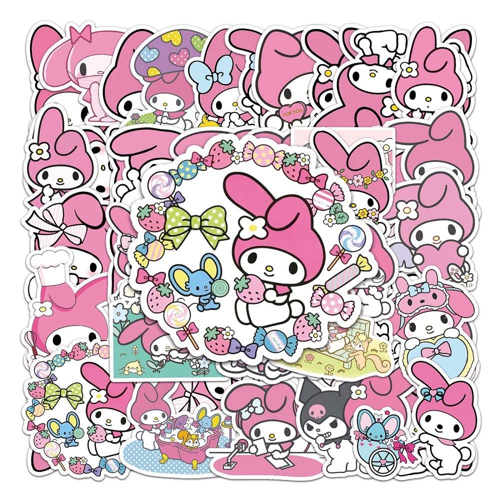 Sanrio 50pcs Melody Stickers (2009) - Cute Stickers of Melody the Bunny  50pcs Sanrio Melody Stickers (2009) - Sanrio's Melody Character in Vibrant Stickers  Sanrio Melody Stickers Set 50pcs (2009) - Colorful Melody Stickers for Collectors