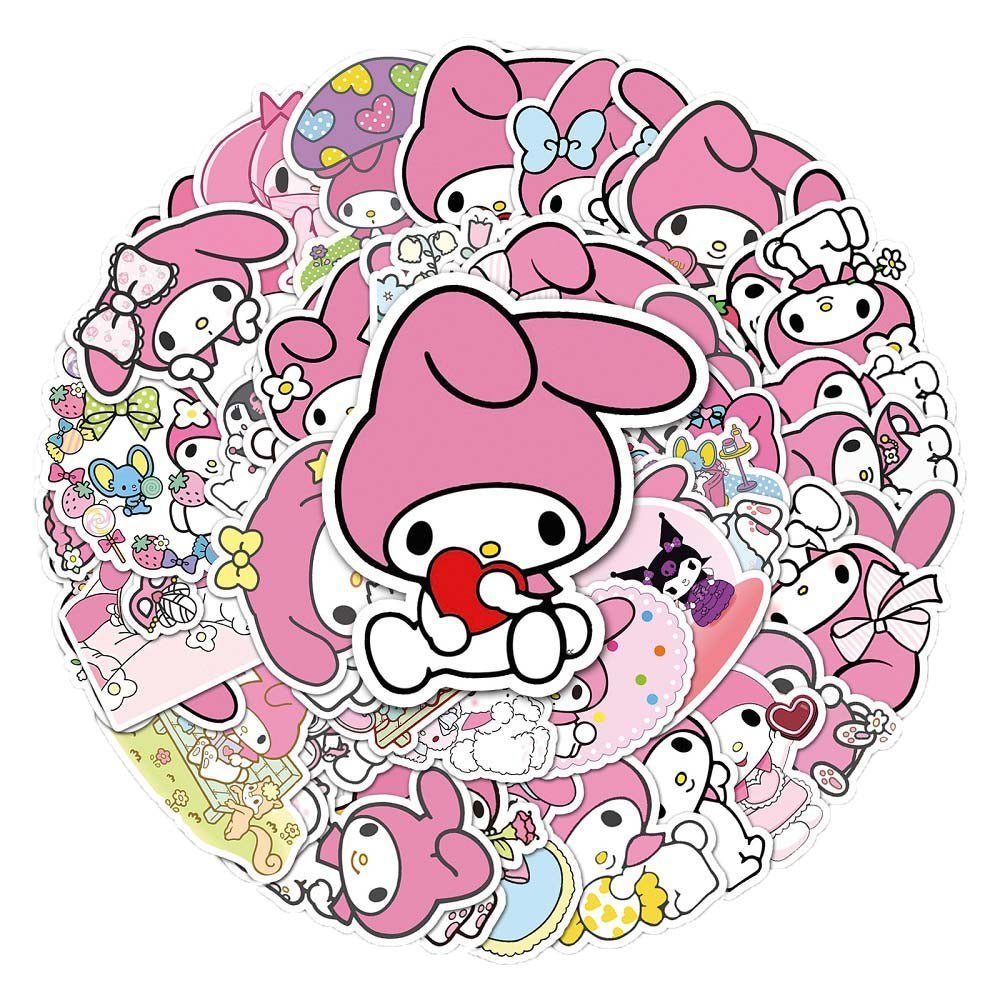Sanrio Melody 50pcs Stickers (2009) - Cute Stickers Featuring Sanrio Melody Characters  50pcs Sanrio Melody Stickers (2009) - Colorful Stickers with Sanrio's Melody Character  Sanrio Melody 50pcs Sticker Set (2009) - Adorable Stickers for Sanrio Fans