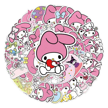 Sanrio Melody 50pcs Stickers (2009) - Cute Stickers Featuring Sanrio Melody Characters  50pcs Sanrio Melody Stickers (2009) - Colorful Stickers with Sanrio's Melody Character  Sanrio Melody 50pcs Sticker Set (2009) - Adorable Stickers for Sanrio Fans