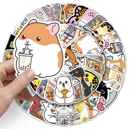 50pcs Pet Milk Tea Stickers - Adorable Stickers for Customizing Stationery and Gifts  Pet Milk Tea 50pcs Stickers for Pet Lovers - Cute Animal and Tea Designs