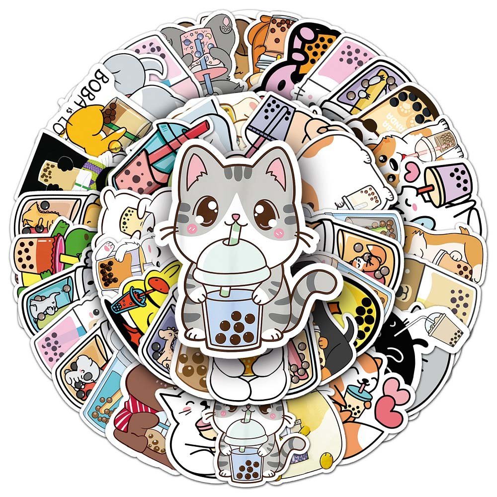 Pet Milk Tea 50pcs Stickers - Cute and Playful Stickers for Animal Lovers  50pcs Pet Milk Tea Stickers - Perfect for Personalizing Laptops and Water Bottles  Pet Milk Tea 50pcs Stickers Set - Fun Stickers for Scrapbooking and Journals
