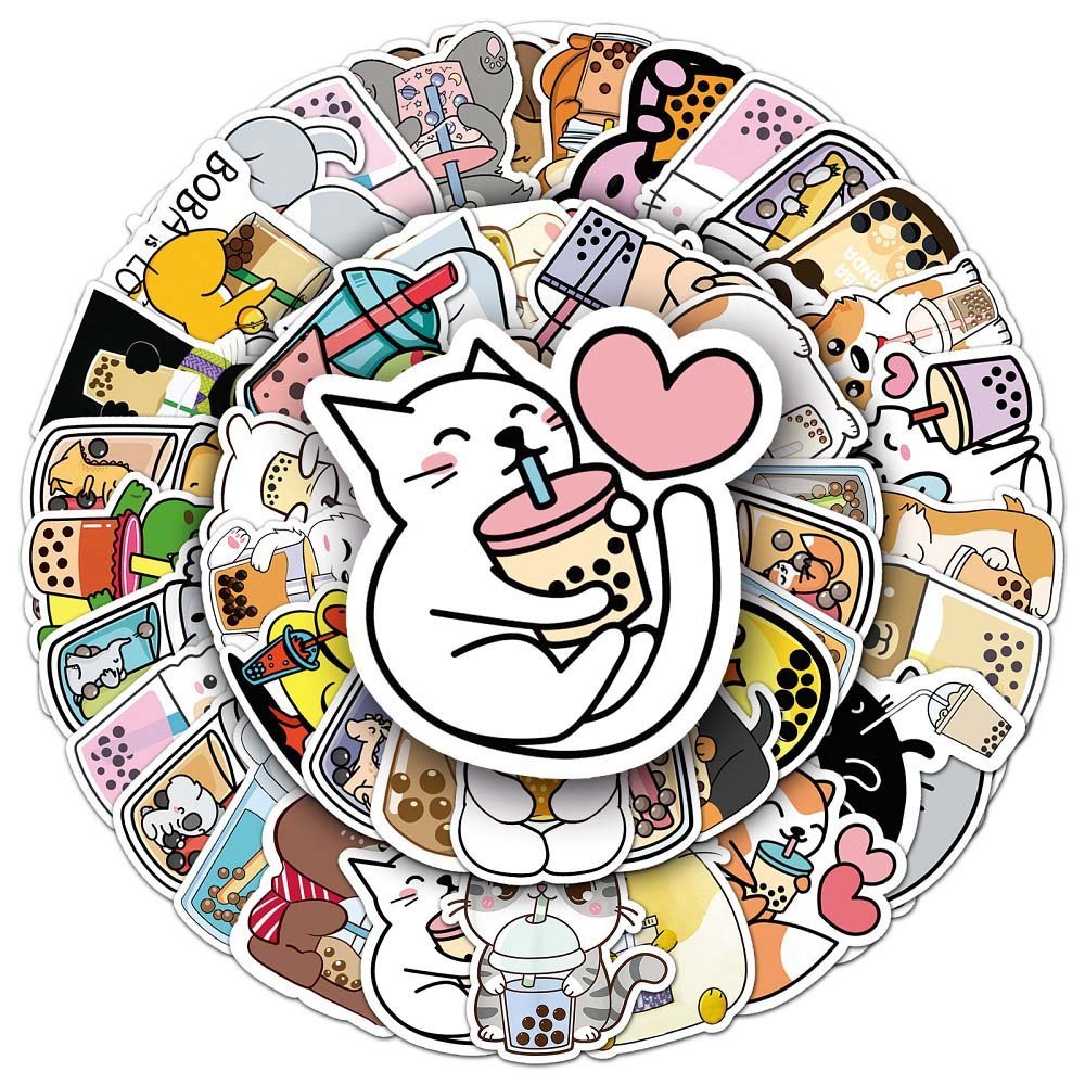 Pet Milk Tea Stickers - 50pcs Set for Customizing Notebooks, Cards, and Gifts  50pcs Pet Milk Tea Stickers for Scrapbooking, Journaling, and Crafting Projects