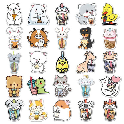 50pcs Pet Milk Tea Stickers - Adorable Animal and Beverage Stickers for Custom Gifts  Pet Milk Tea 50pcs Stickers - Fun and Quirky Stickers for Personalized Gifts