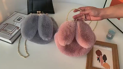 Soft plush bunny ear crossbody purse for kids