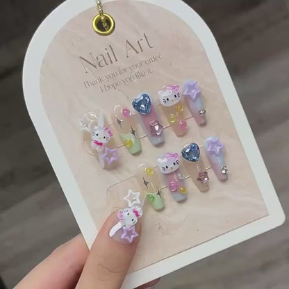 Cartoon Cat Design Handmade Press on Nails(9004)