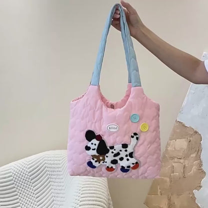 Kawaii puppy shoulder bag for trendy street style  Stylish embroidered puppy bag with adjustable strap  Cute embroidered dog handbag for school or travel