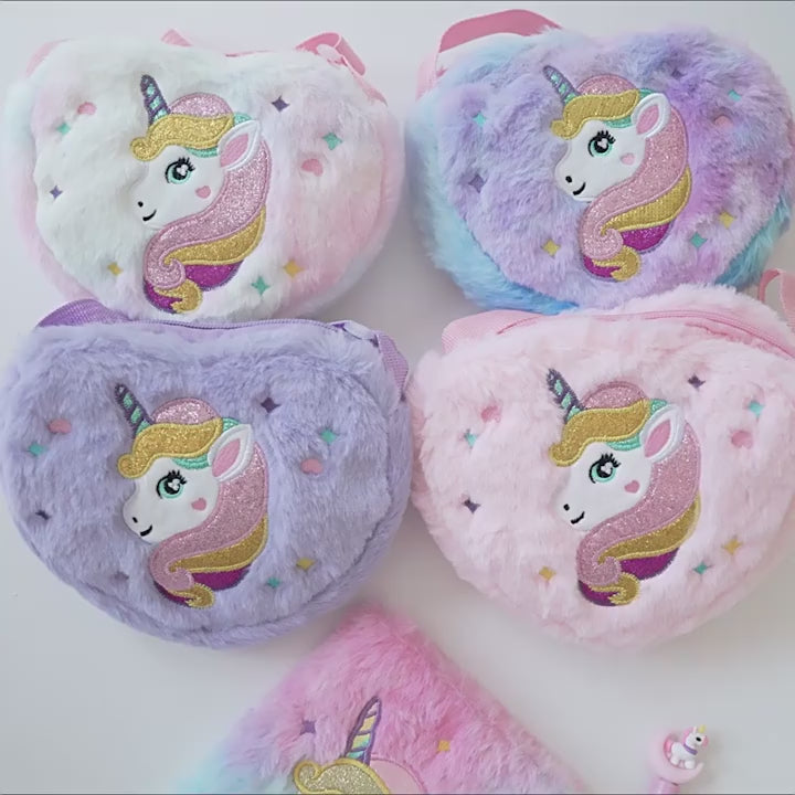 Fashionable heart-shaped unicorn bag with shoulder strap  Unicorn themed heart bag for young girls and teens