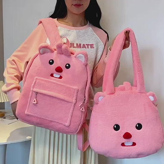 Soft plush cartoon backpack with Loopy beaver design  Loopy little beaver kids shoulder bag for school